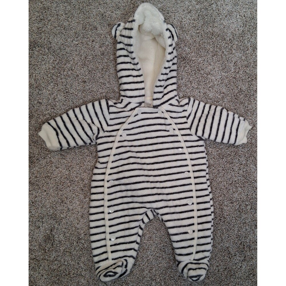 Baby Bunting Hooded Nordstrom Baby Stripe  White Gray Mitts Size Newborn